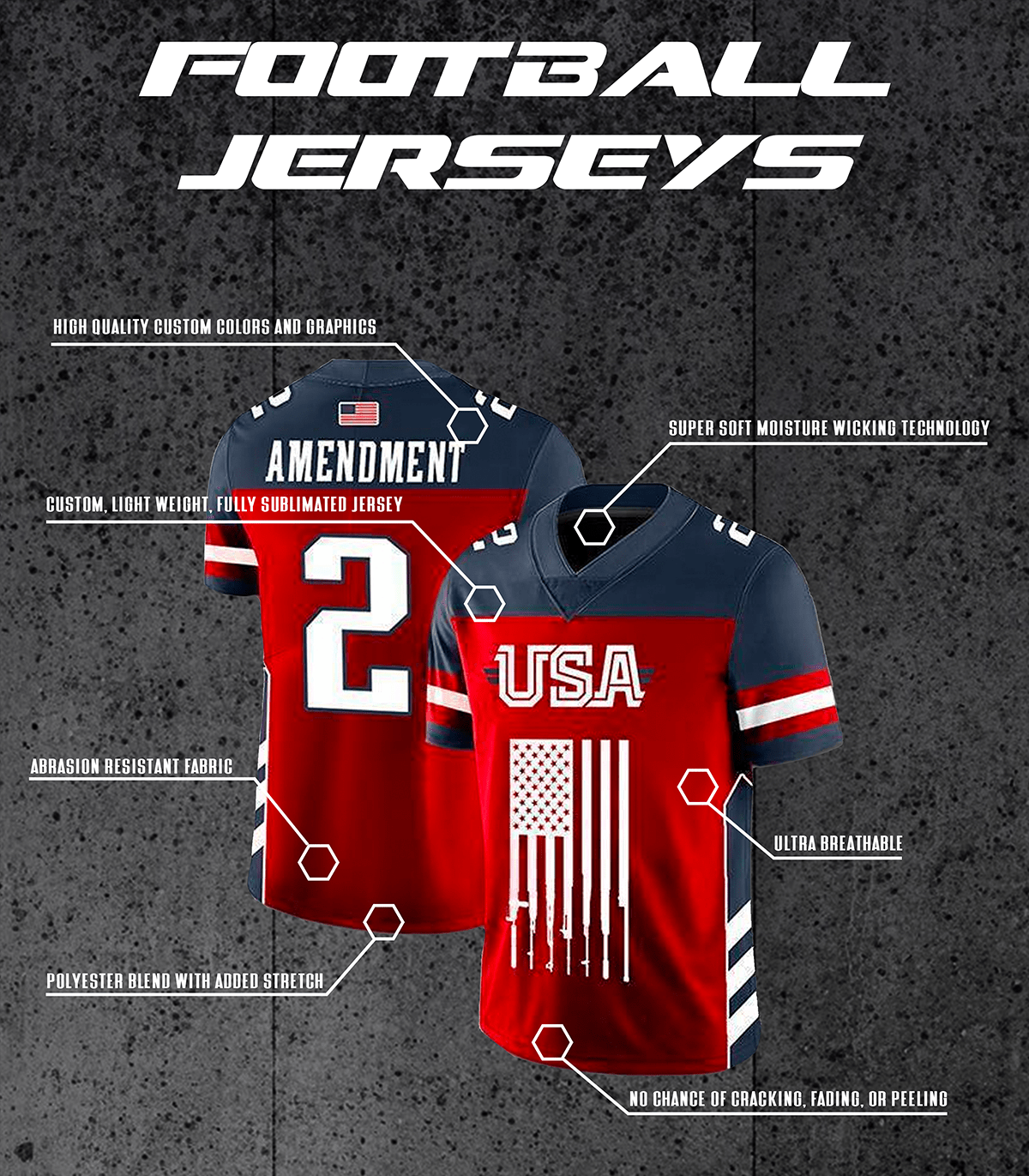 USA 2/A Football Jersey Blackout Edition