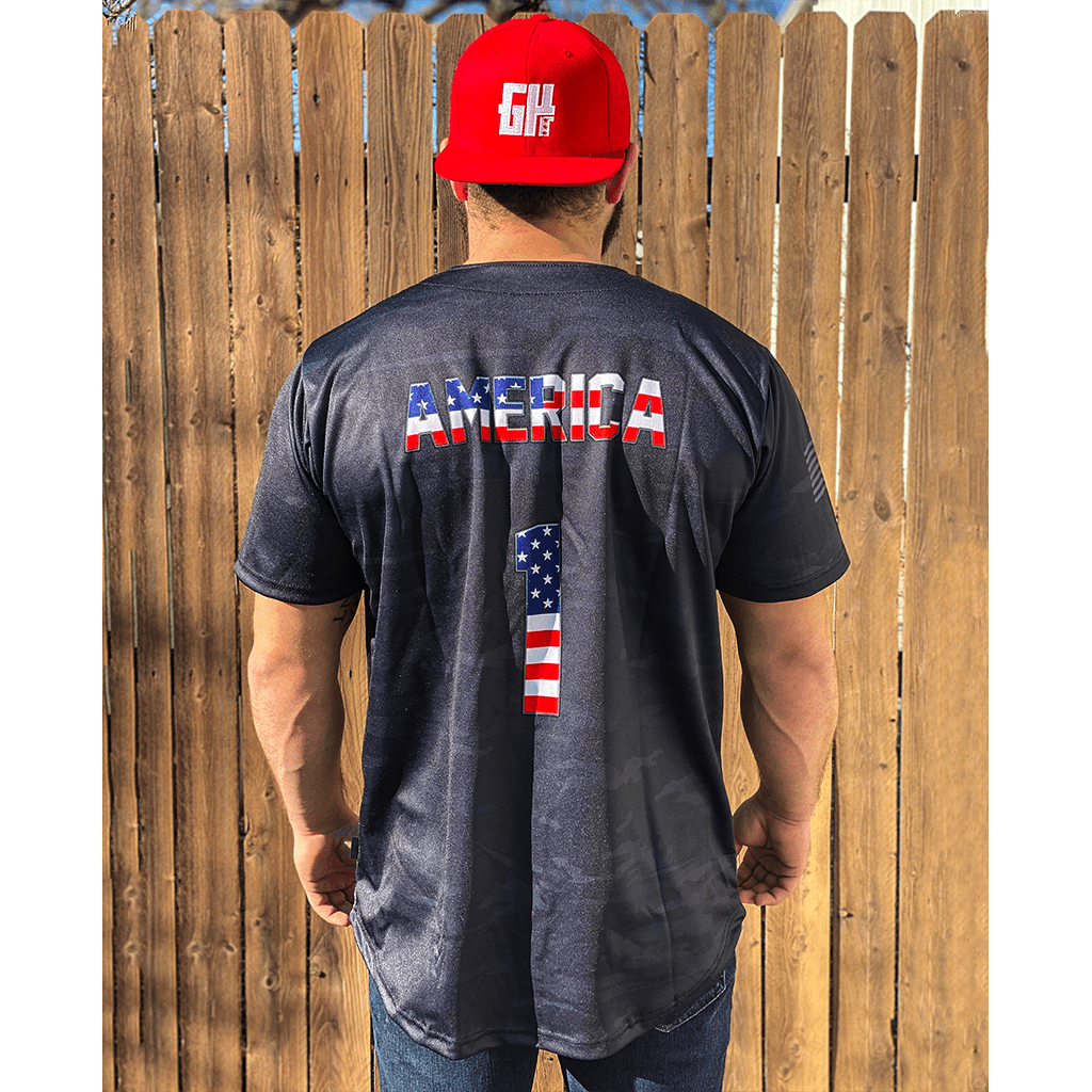 1776 America #1 Black Camo Baseball Jersey