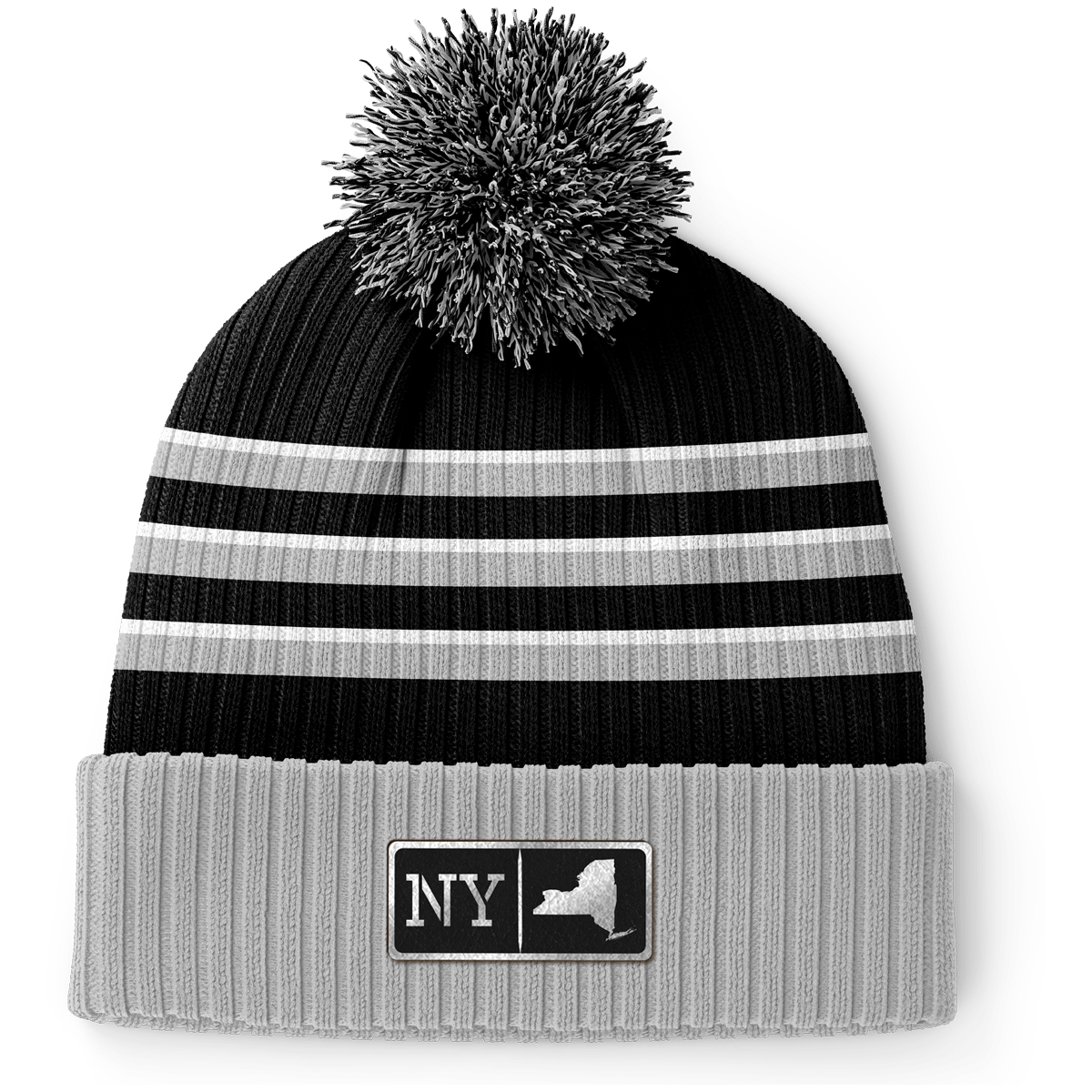 New York Black Leather Patch Homegrown Beanie