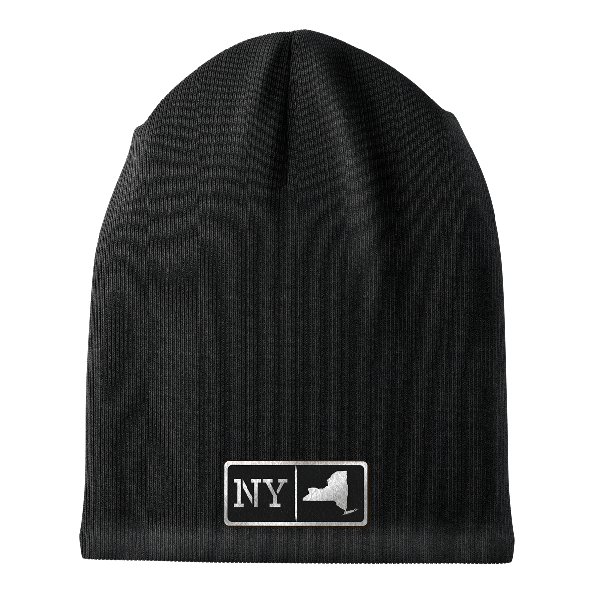New York Black Leather Patch Homegrown Beanie