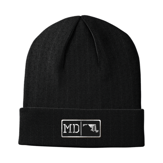 Maryland Black Leather Patch Homegrown Beanie